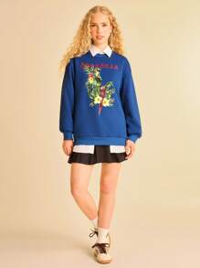 CAJUNI Vacation Casual Summer Tropical Parrot & Plant Print Crew Neck Long Sleeve Hoodie In Fall/Winter - Multicolor - View 1