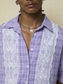 COUREZ 男女通用短袖格子衬衫，带蕾丝细节 / Y2K 度假装扮 女装 夏季外出装扮 可爱