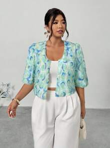 Firerie Plus Size Women 3D Rose Texture Fabric Short-Sleeve Lightweight Jacket,Elegant Wedding Guest Fashion For Dates,Gatherings & Commuting Fall/Winter - Purple - View 1