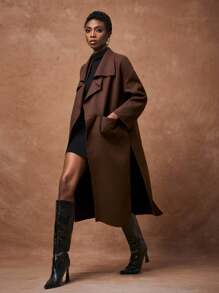 Zivah 2025秋冬新款风衣，休闲长袖翻领口袋外套，适合音乐节、毕业典礼、学生、日常穿着、通勤、海滩、日光浴、街头服饰等场合。 - 摩卡棕 - 查看 1