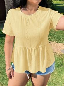 Solflare Camiseta talla grande con bordado amarillo y diseño hueco, de moda para el verano - Amarillo - Ver 5