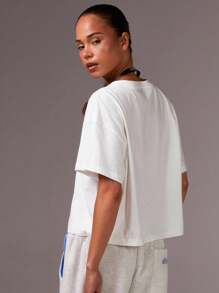 Athîral Women's Summer V-Neck Drop Shoulder Short Sleeve Letter Print Casual T-Shirt