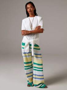 Athîral 秋冬女士撞色条纹印花抽绳腰休闲针织裤 - 彩色 - 查看 4
