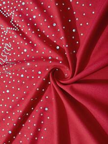 ROMWE MEN Street Life Men's Summer Short Sleeve T-Shirt With English Rhinestone Print Design - Red - View 5