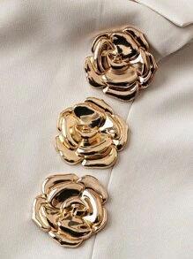 Rafferiza Váy chữ A không tay cổ chữ V có nút kim loại màu vàng hồng, eo thắt - Màu be - Xem 6