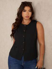 Elaquor 秋冬大码女式纯色单排扣休闲背心