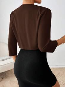 SHEIN Essnce 女士优雅纯色短款夹克，适合秋冬通勤 - 咖啡棕 - 查看 2