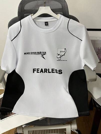 Claim Dot 男士休闲拼色字母图案圆领短袖T恤，夏季