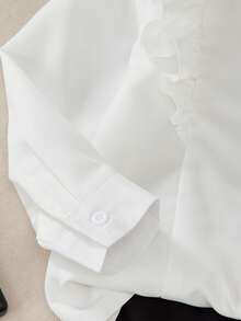 2pcs/Set Girls Kids Sweet Ruffled Collar Long Sleeve Blouse And Bowknot Pleated Skirt Outfit, Suitable For Casual, Commuting, School Style - Black and White - View 5