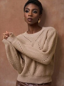 Zivah New Early Autumn, Autumn And Winter Back-To-School Season, Music Festival, Carnival, Casual Street Style, Sexy Daily Date, Popular Online Fashion, Casual Elegant Commuting, OL Style, Fake Style, Round Neck, Long Sleeve, Texture, Woolen, Crochet, Khaki Pullover, Women's Sweater Work Wear Women Back To School Winter Women Concert - Khaki - View 1