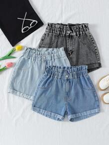 Sparklyn 少女三件套牛仔短裤：3条不同颜色的宽松腰部牛仔短裤，时尚百搭的夏季水洗牛仔短裤 - 彩色 - 查看 1