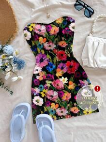 Soleia 彩色花卉绘画图案女士迷你连衣裙，适合夏季海滩，复古风格，休闲度假风格，性感风格，可爱的 Y2K Coconutgirl 波西米亚度假，波西米亚风，音乐节 - 彩色 - 查看 6