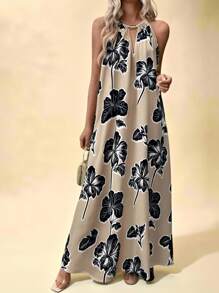 Breezaya Đầm Maxi Chữ A In Hình Toàn Thân Cổ Dài Có Khóa Kim Loại Cho Nữ - Nhiều màu - Xem 3