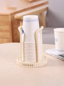 SHEIN 1/2PCS Disposable Paper Cup Holder & Dispenser – Countertop Organizer For Coffee, Tea, Mouthwash Cups | Multifunctional Storage Rack For Kitchen, Bathroom, Living Room | Space-Saving Cup Extractor, Durable Beige/Black Household Supplies - Multicolor - View 4