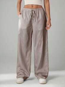 SHEIN Tall Damen gestreifte bedruckte Knoten Taschen Lässig vielseitige lange Hose