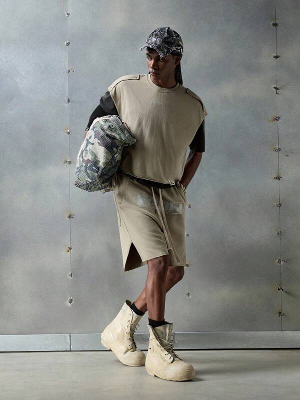 NEON BLANC Men's Fashion Letter Print Sleeveless Knit Crew Neck T-Shirt, Suitable For Summer