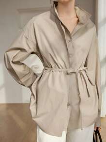 Dazy-Less Damen Lose Business Lässig Bluse mit Kordelzug, minimalistisches Langarmhemd für Büromode, Frühling/Herbst Damenkleidung