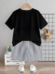 SHEIN Conjunto de shorts de manga corta y pantalones cortos con estampado de coche blanco, NY, Nueva York para niños jóvenes, casual y sencillo, adecuado para el verano