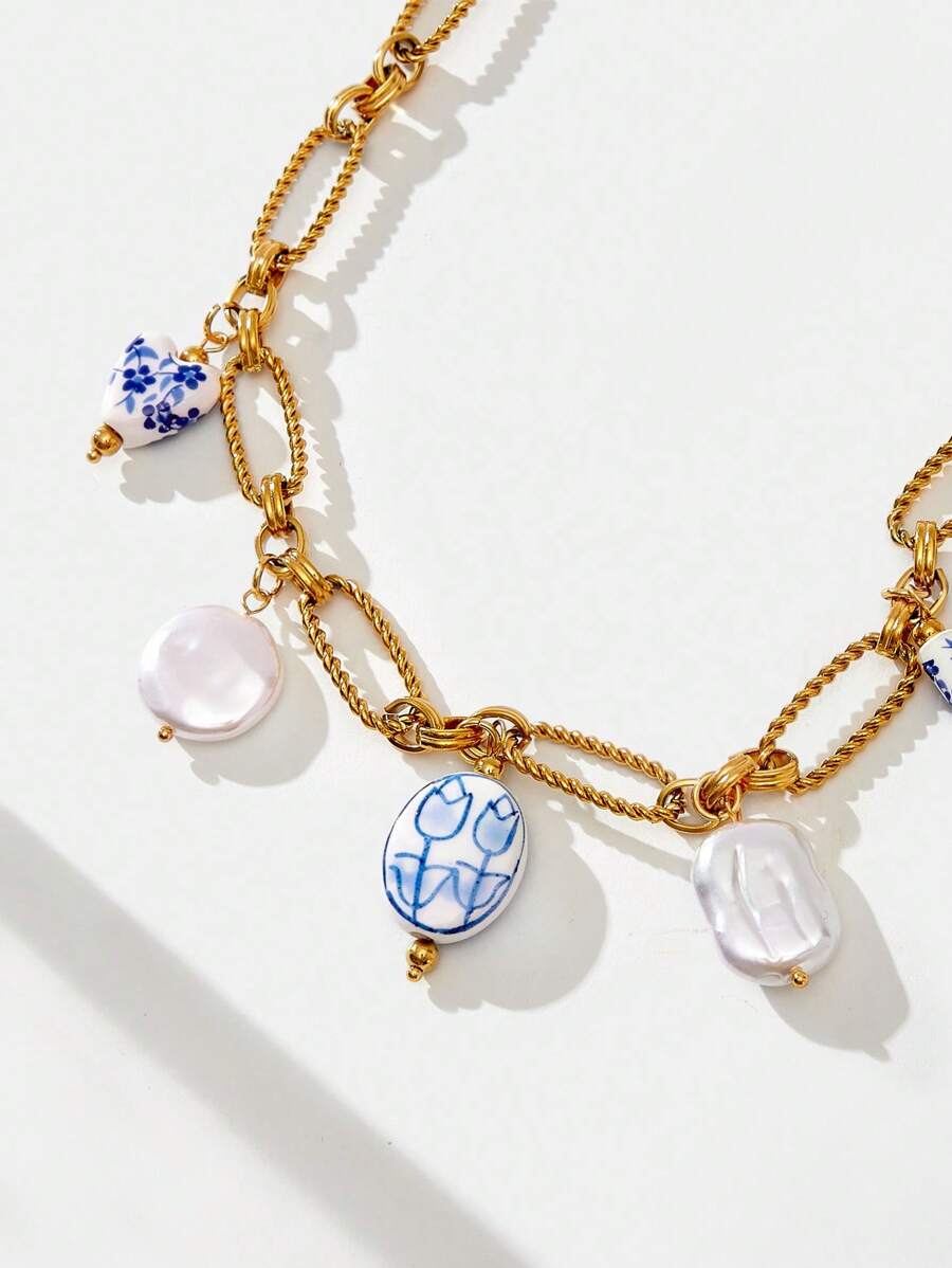 Maija Collar con colgante con forma de flor, pimienta, concha o corazón, de moda y personalizado