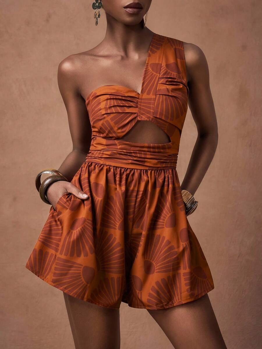 Zivah 2025 春夏新款女装印花褶皱高腰宽松九分裤，适合生日派对、毕业典礼、校园风、日常休闲装、度假、邮轮、海滩、日光浴、街头风、优雅、通勤、商务休闲 - 彩色 - 查看 1