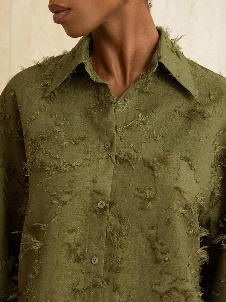 Aveloria Modichic Olive Green 3/4 Sleeve Casual Shirt, Relaxed Fit, Classic Collar, Comfortable To Wear - Olive Green - View 3