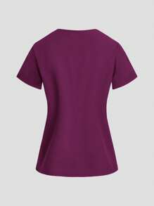 TaskEZ 制服套装：V 领短袖修身衬衫、抽绳直筒休闲裤、手术服套装 - 紫丁香色 - 查看 9