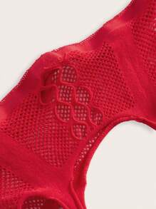 SpicyHot 2pcs Bowknot Bandeau Fishnet Lace-Up Sexy Lingerie Set For Women - Red - View 4