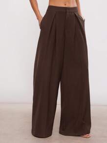 Hauture Quần ống rộng màu trơn cực chất - màu nâu - Xem 6