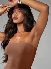 MISSGUIDED Đầm ngắn cúp ngực không dây ôm sát cơ thể, thích hợp cho tiệc tùng, câu lạc bộ, đi chơi đêm, buổi tối, chất liệu co giãn mềm mại. - màu nâu - Xem 3