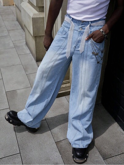 Street Life Jeans larghi con doppia vita e tasche, uomo