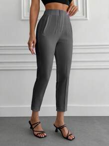 EURMUSE Frenchy Solid Colored Pleated Tapered Pants - Grey - View 5