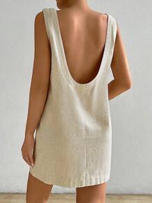 SHEIN EZwear Vestido de verano sin mangas para mujeres, con cuello redondo y huecos en unicolor