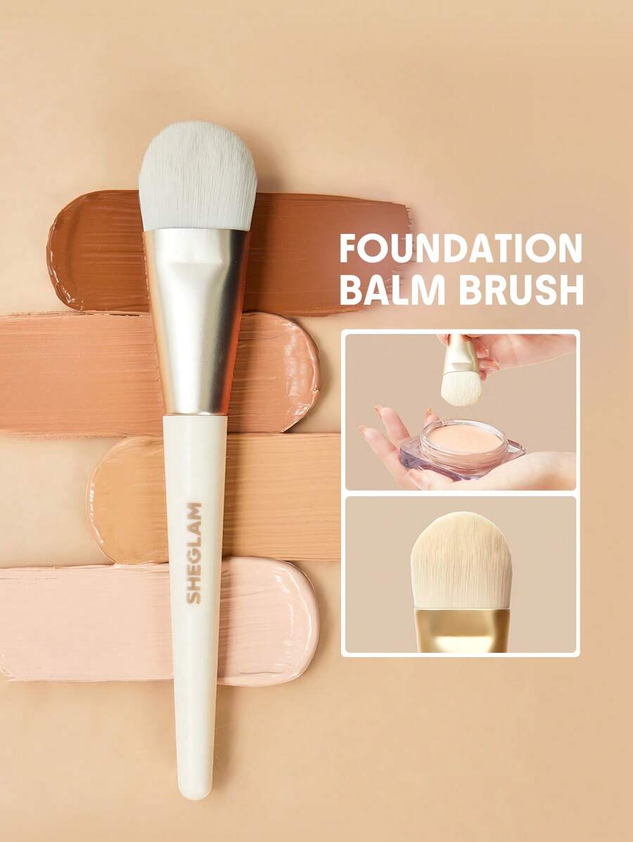 SHEGLAM Foundation Brush Synthetic Dense Soft Bristles Founsation Brush Professional Makeup Brush Liquid Cream Balm Blending Face Brush Makeup Tool Brand Beauty Makeup Face Paint Cosmetic For Women Girls Perfect For Winter Spring Ideal For Y2K Fancy Fashion Suitable For Birthday Gift Party Ready Best Color - Beige - View 1