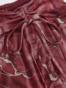 SHEIN MOD Women's Asymmetrical Ruched Waist Tie Dye Burgundy Versatile A-Line Skirt,  Burgundy Skirt,  Red Skirt,  Silk Skirt,  Asymmetrical Skirt,  High Waisted Skirt, Vintage, Red Dye, Charming, Versatile, Half Skirt, Fall Clothes For Women - Burgundy - View 3