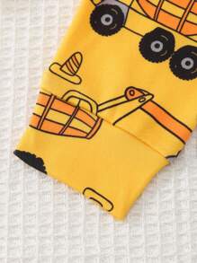 2 件套幼儿男童休闲卡车和字母印花圆领短袖上衣和松紧腰针织紧身裤，可爱家居服 - 黃色 - 查看 7