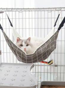 1pc Gray Plaid Double-Sided Pet Hammock Bed With Removable Fleece Cushion For Small And Medium Cats, Four Seasons Available