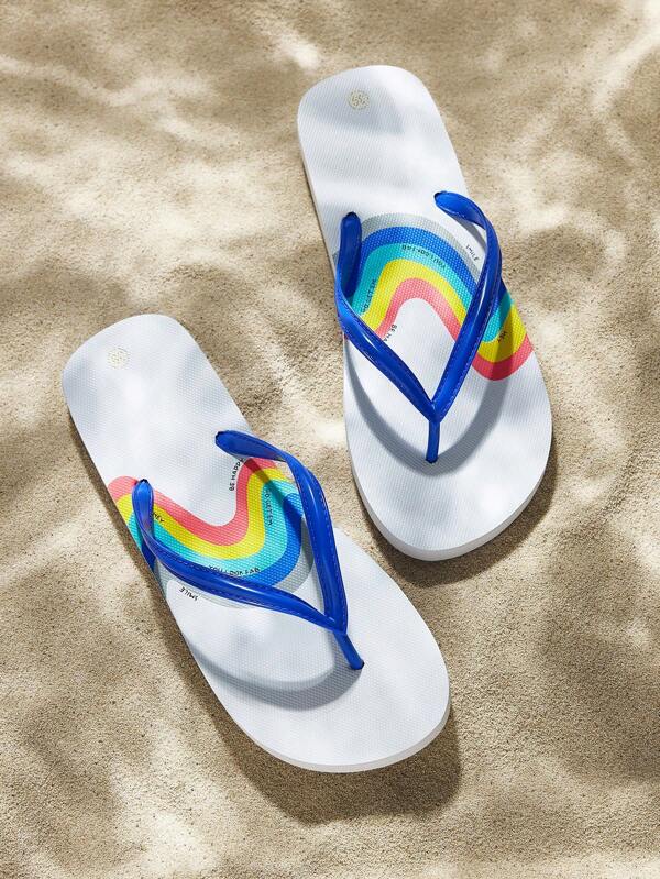 Women's Flip Flops, Comfortable Lightweight Soft Bottom Non-Slip Breathable Outdoor Casual Fashion Beach Sandals, Cute Rainbow Design
