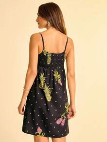 CAJUNI Women's Fruit Print Pattern Mini Dress- Pineapple Dress - Black - View 2