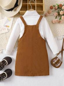 Genkimix Kids Young Girl 1pc Patched Pocket Overall Dress - Brown - View 2