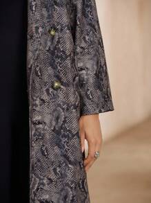 Avenne Women's Vintage Snake Skin Print Lapel Collar Double-Breasted Long Windbreaker Jacket, Fashion Casual Commuting Coat Fall Winter Cloth For Women