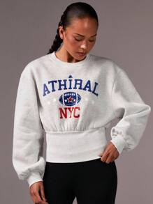 Athîral Áo nỉ in chữ thắt eo thường ngày cho nữ, Thu/Đông - Xám - Xem 5