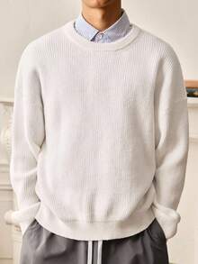 SWAVVY Jersey de punto de cuello redondo de manga larga casual para hombre, otoño/invierno - Blanco - Ver 6
