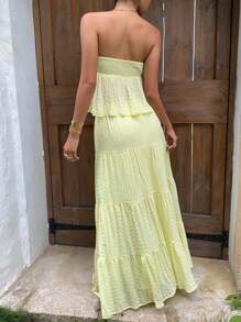 Lyxana Women's Tie Front Halter Top And Flowy Skirt Vacation Fashion Set - Yellow - View 2