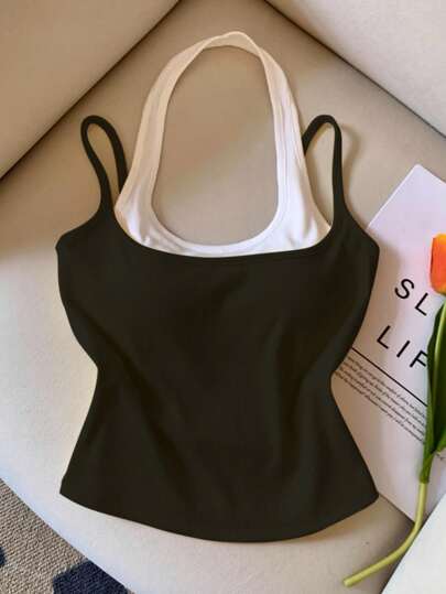 INAWLY Áo ba lỗ không tay 2 trong 1 màu sắc thường ngày cỡ lớn mùa hè