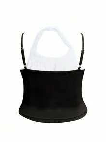 INAWLY Camiseta de verano informal de talla grande de 2 en 1 sin mangas con bloqueo de color - Negro - Ver 5