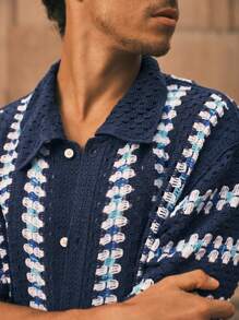 Manfinity VCAY Men's Casual Loose Drop Shoulder Short Sleeve Cardigan, For Fall Winter - Multicolor - View 6
