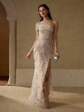 MOTF Soiréza 花卉刺绣开衩长裙