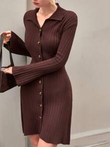 CLARA VERO Đầm Mini Tay Dài Thời Trang Có Cổ - màu nâu - Xem 6