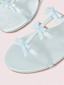 CUCCOO DOLLMOD Women's Blue Satin Satin Bow French Romantic Summer Date/Holiday Cute Fairy Style Round Toe Thin Strap Flat Sandals - Blue - View 7