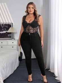 SHEIN CURVE+ 大尺碼花卉蕾絲秋冬冬季服飾 2026 22W - 黑色 - 查看 5